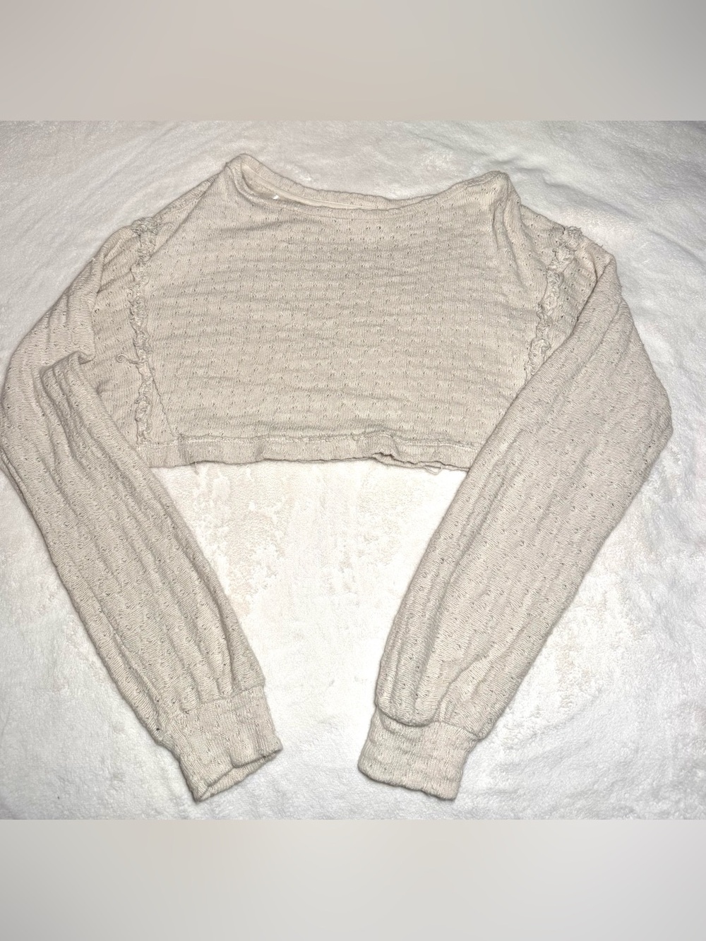 By Together Cropped Knit Long-Sleeve Top in Off-White
